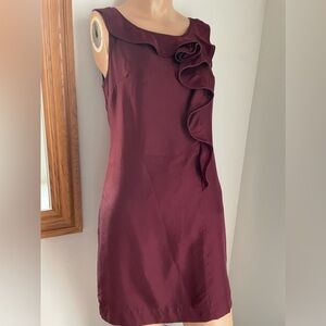 PTP 18” Silk dress rose ruffle Banana Republic burgundy event wedding pr…